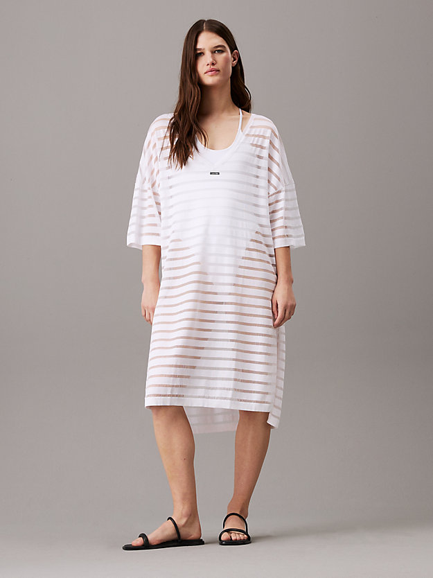 pvh classic white sheer stripe knit beach kaftan for women calvin klein