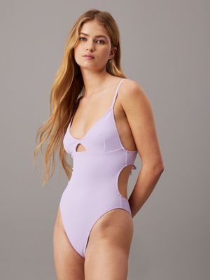 purple cut out swimsuit - ck monogram texture for women calvin klein