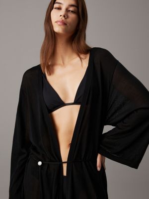 pvh black sheer knit beach kaftan for women calvin klein