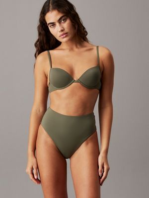 dusty olive high waisted bikini bottoms - ck essentials for women calvin klein