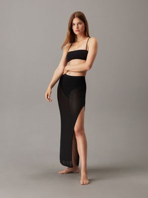 pvh black sheer knit beach skirt for women calvin klein