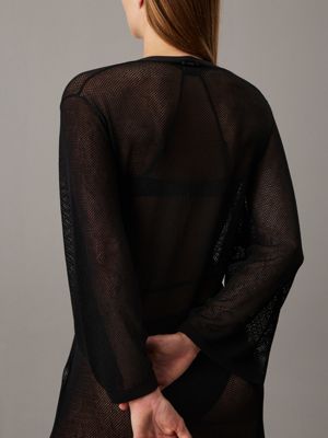 caftan de plage en maille transparente pvh black pour femmes calvin klein