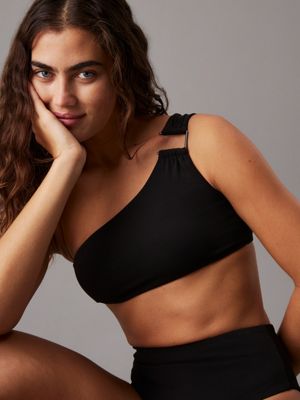 pvh black one shoulder bikini top - ck wire for women calvin klein