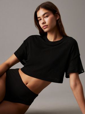 black cropped rib jersey beach t-shirt for women calvin klein