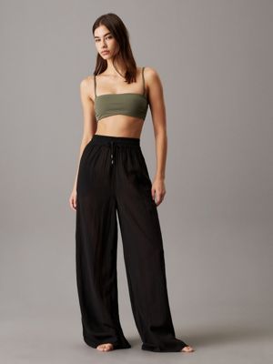 pvh black soft crepe beach pants for women calvin klein