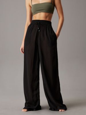 black soft crepe beach pants for women calvin klein