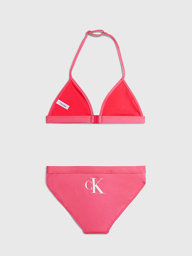 pink girls triangle bikini set - ck monogram for girls calvin klein