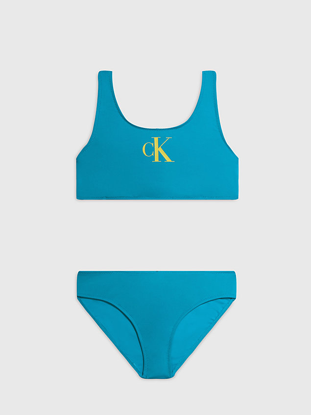 blue girls bralette bikini set - ck monogram for girls calvin klein