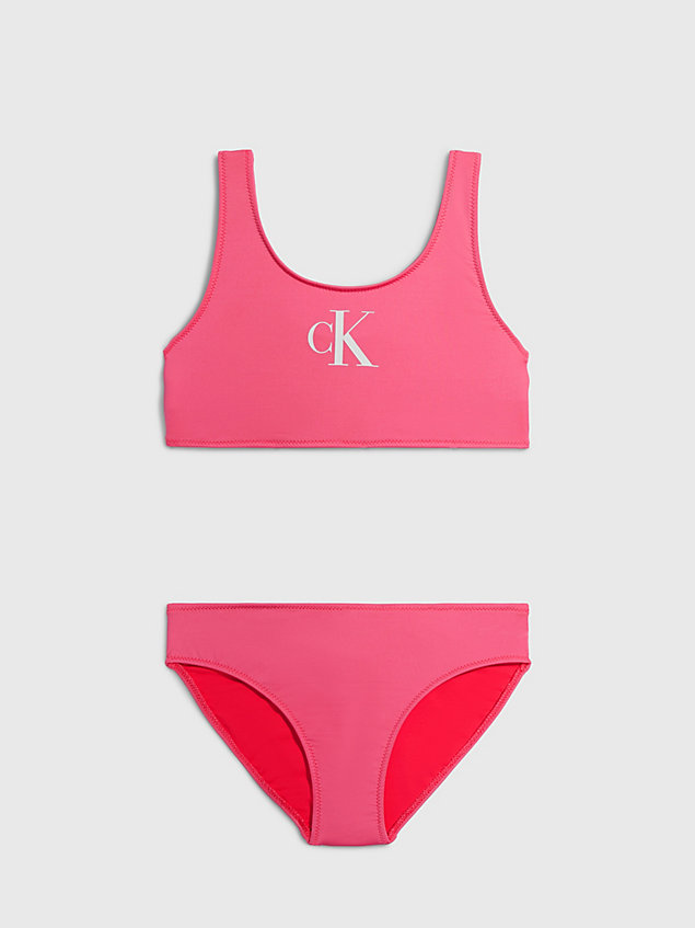 pink girls bralette bikini set - ck monogram for girls calvin klein