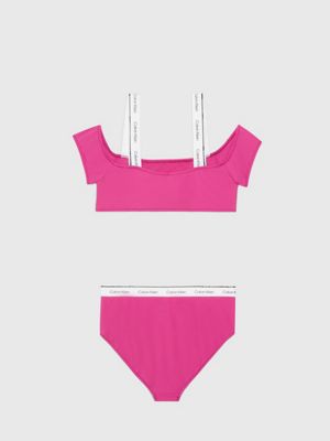 bright damson girls crop top swim set - ck meta legacy for girls calvin klein