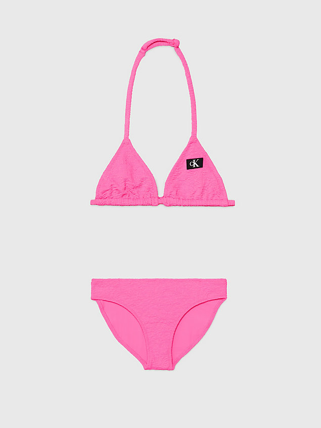 bikini pour fille - ck monogram texture pink pour filles calvin klein