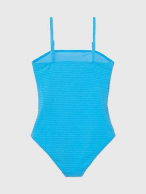 malibu blue girls swimsuit - ck monogram rib for girls calvin klein