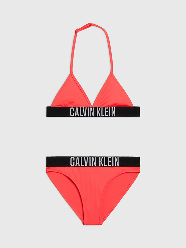 signal red girls triangle bikini set - intense power for girls calvin klein