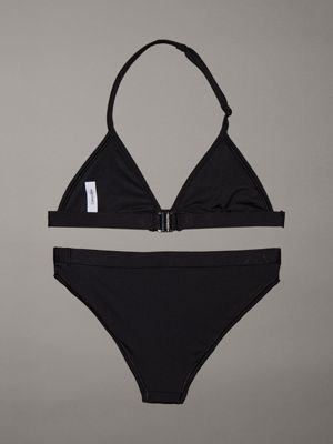 pvh black girls triangle bikini set - ck monogram for girls calvin klein jeans