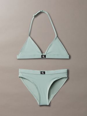 grey girls triangle bikini set - ck monogram for girls calvin klein jeans