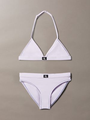 purple girls triangle bikini set - ck monogram for girls calvin klein jeans