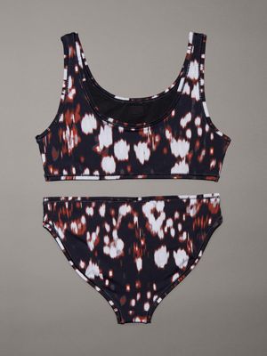 glitched floral aop girls bralette bikini set - ck monogram for girls calvin klein jeans