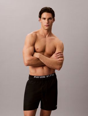 black double waistband swim shorts - intense power for men calvin klein