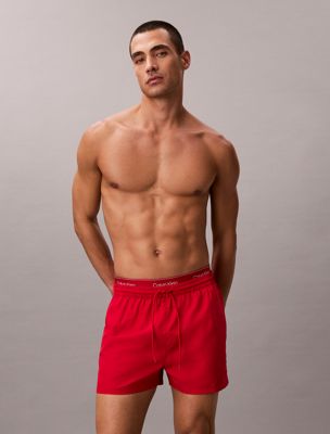 red short drawstring swim shorts - ck essentials for men calvin klein