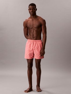 pink solid swim shorts for men calvin klein
