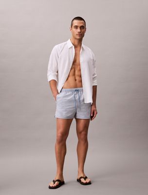 blue short drawstring swim shorts - seersucker for men calvin klein