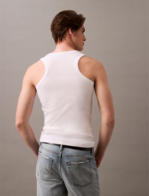 white cotton stretch lounge tank top for men calvin klein