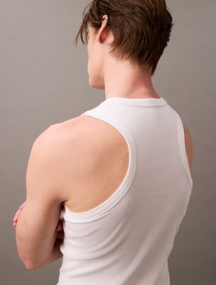 white cotton stretch lounge tank top for men calvin klein