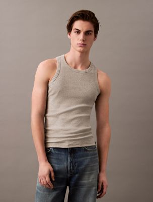 grey heather cotton stretch lounge tank top for men calvin klein