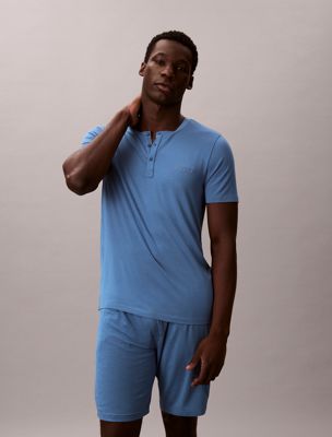 blue henley pyjama t-shirt - ultra soft modal for men calvin klein
