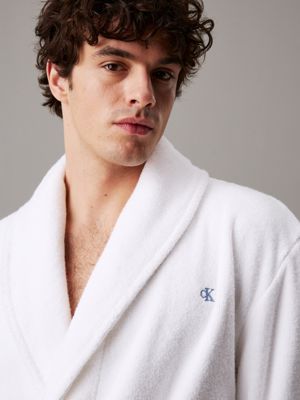 white cotton terry bathrobe for men calvin klein