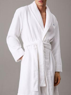 white cotton terry bathrobe for men calvin klein