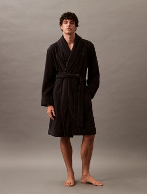 black cotton terry bathrobe for men calvin klein