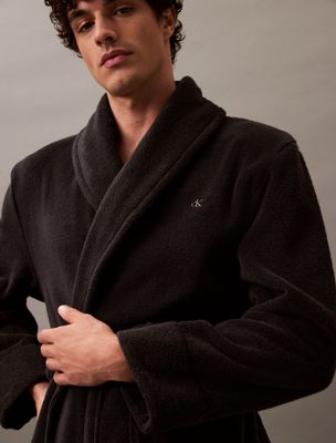 black cotton terry bathrobe for men calvin klein