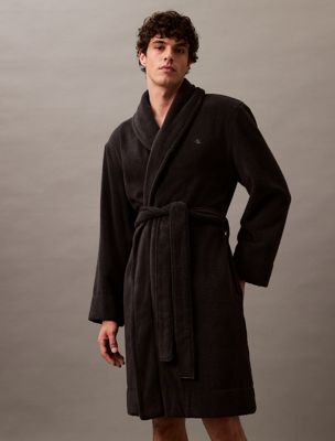 black cotton terry bathrobe for men calvin klein