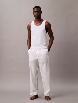 white cotton poplin pyjama pants for men calvin klein