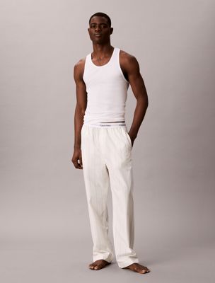 beige pyjama pants - cotton poplin for men calvin klein