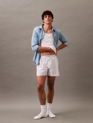 steady stripe_grisaille cotton poplin pyjama shorts for men calvin klein