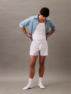 steady stripe_grisaille cotton poplin pyjama shorts for men calvin klein