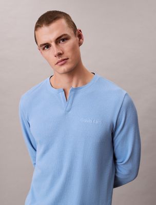 blue soft waffle pyjama top for men calvin klein
