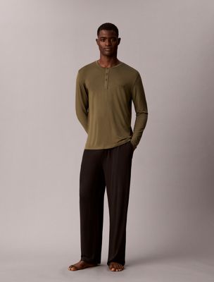 haut de pyjama henley - ultra soft modal green pour hommes calvin klein