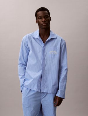 blue cotton crest logo pyjama set for men calvin klein