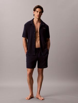 blue long drawstring beach shorts for men calvin klein