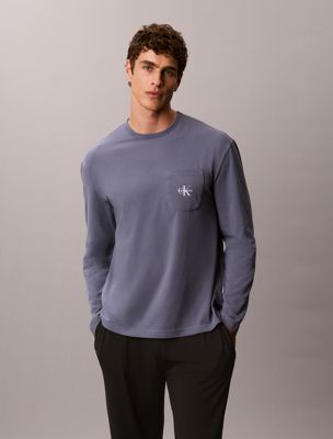blue pyjama top - icon cotton stretch graphic for men calvin klein