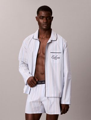 camicia button-down del pigiama - cotton poplin multi da uomini calvin klein
