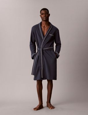 blue soft terry fleece bathrobe for men calvin klein