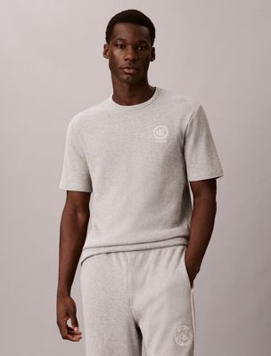 t-shirt de pyjama en tissu gaufré et brossé grey pour hommes calvin klein
