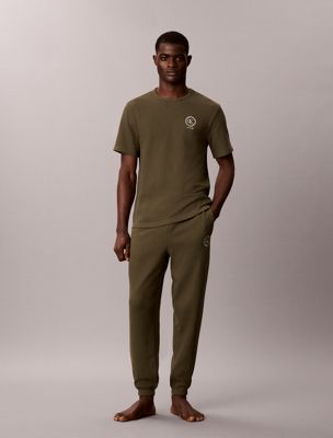 pantaloni della tuta lounge in tessuto a nido d'ape spazzolato brown da uomini calvin klein