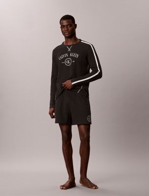 black brushed waffle long sleeve lounge t-shirt for men calvin klein