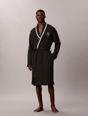 black brushed waffle robe for men calvin klein