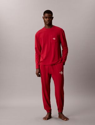 ensemble de pyjama long - icon cotton stretch graphic red pour hommes calvin klein